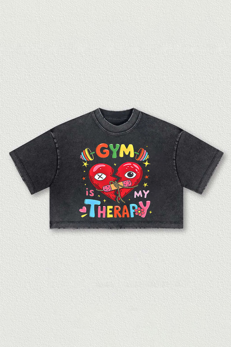 Gym Is My Therapy Printed Washed Women's Cropped Top