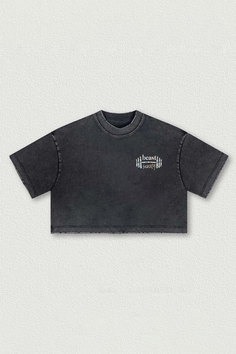 Train Like A Beast Printed Washed Women's Cropped Top-traneing