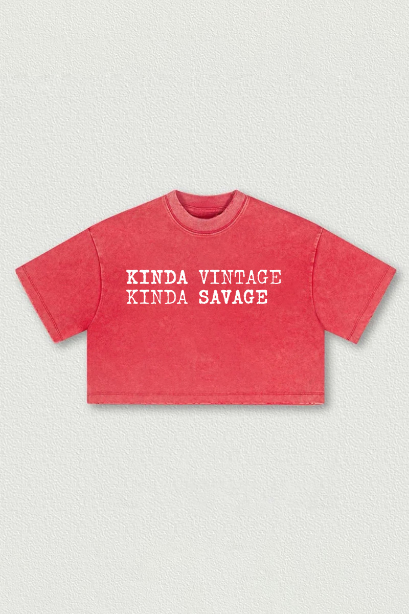 Kinda Vintage Kinda Savage Printed Washed Women's Cropped Top Image - 1