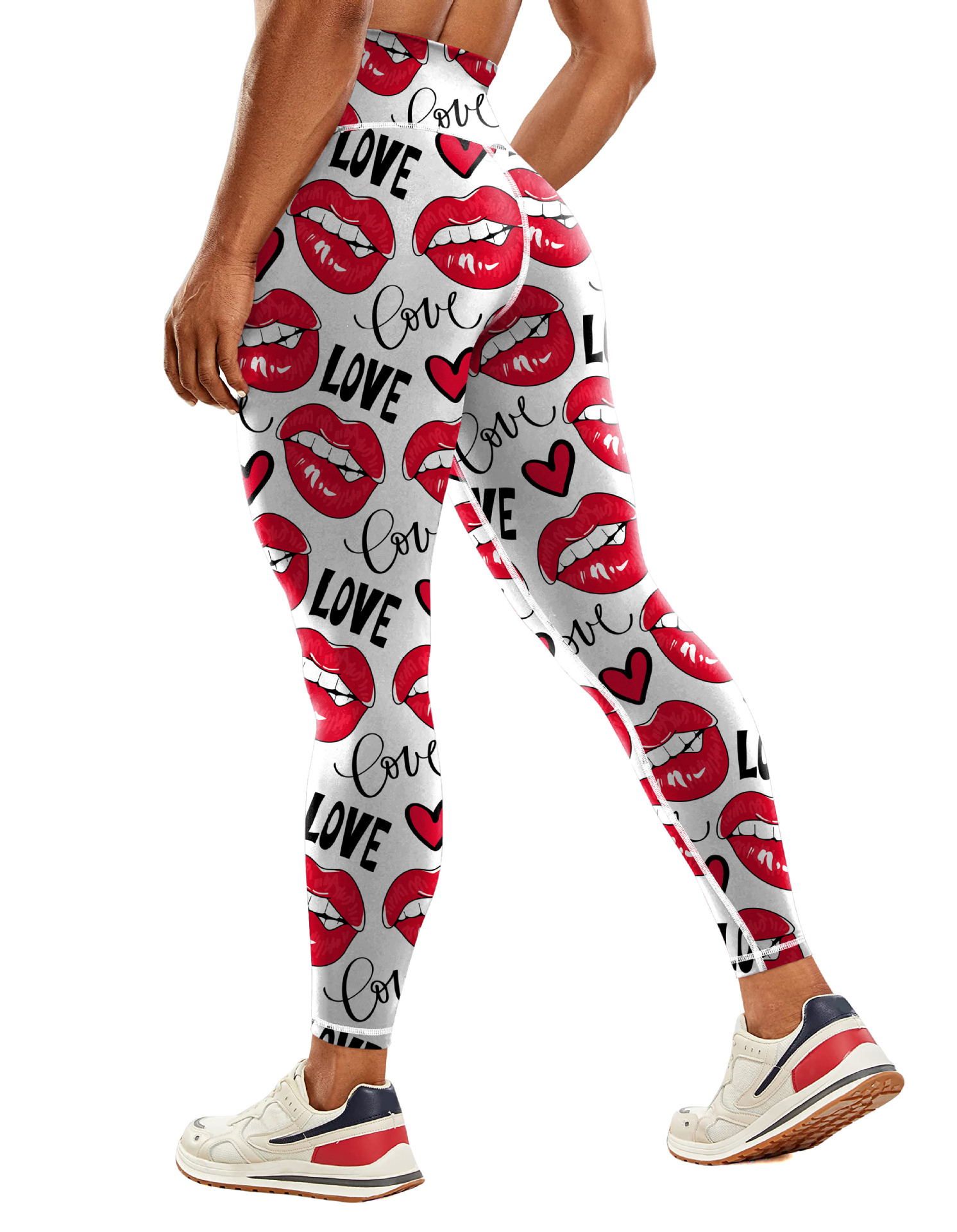 Lips Heart Letter Pattern Fitness Women's Sports Yoga Leggings-traneing