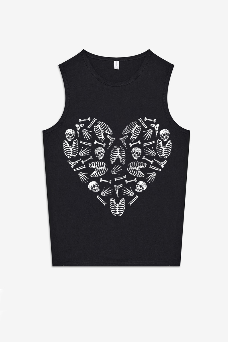 Heart Skeleton Bones Printed Women's Vest-traneing