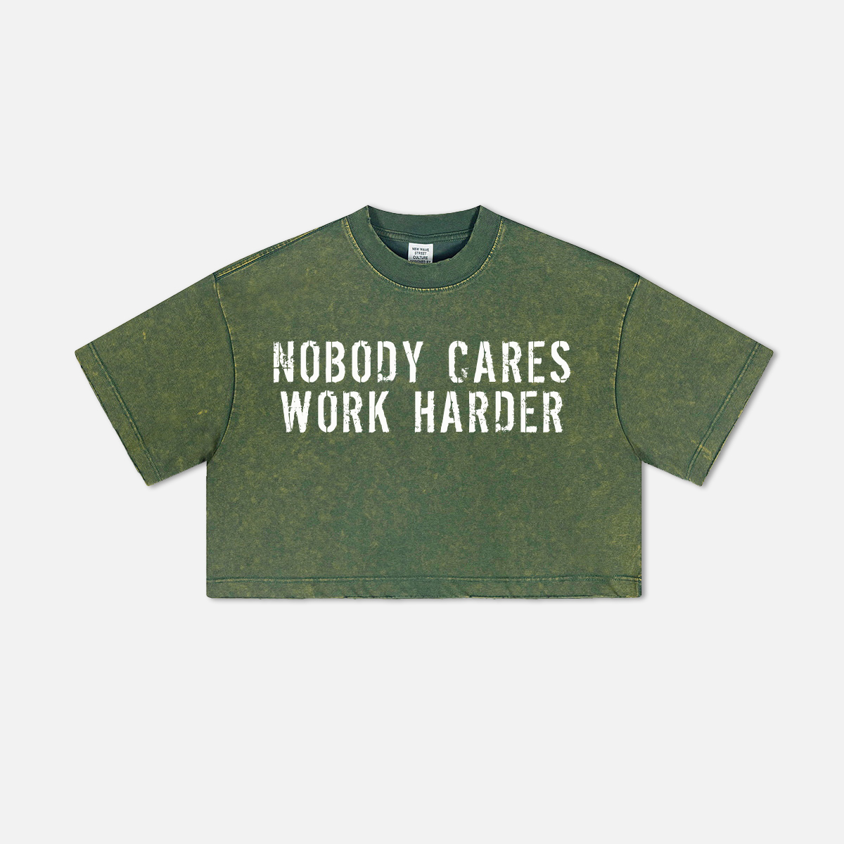 Nobody Cares Work Harder Printed Washed Women's Cropped Top-traneing
