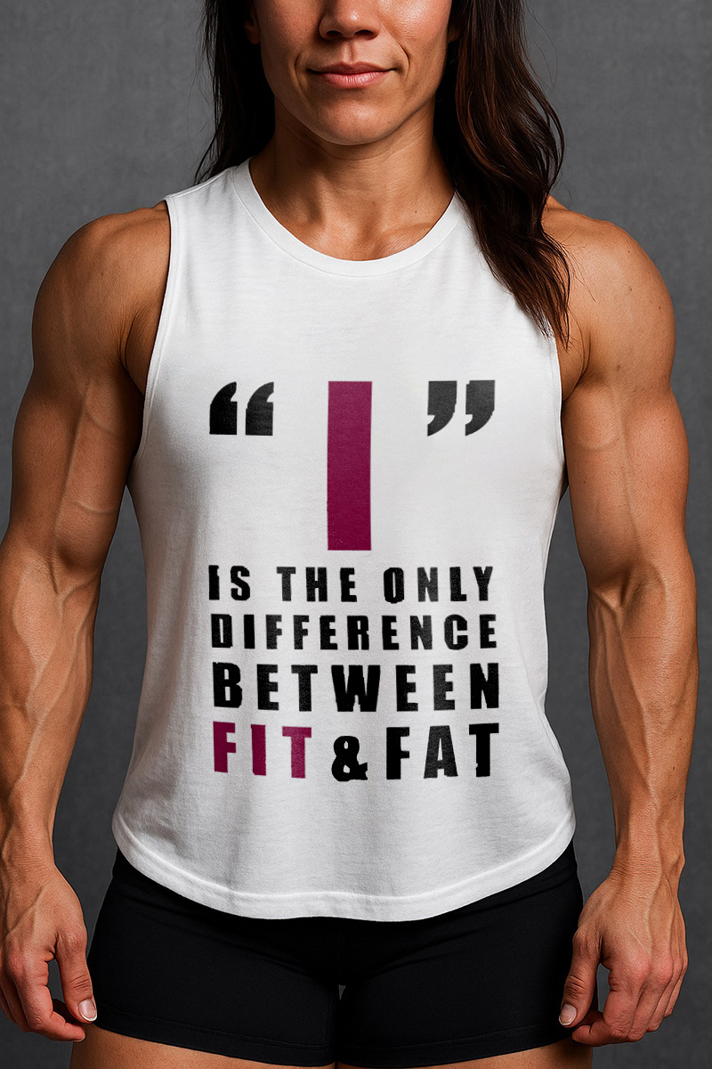 "I" Is The Only Difference Beteween Fit & Fat Printed Women's Vest-traneing