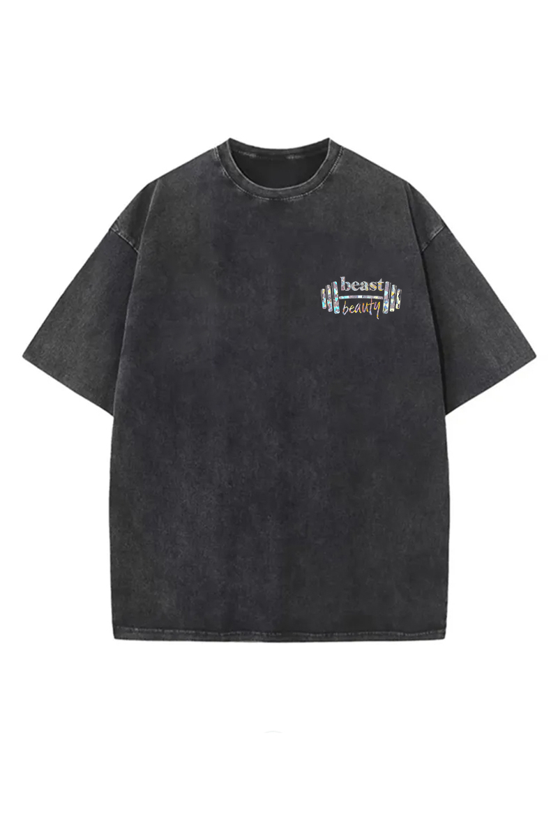 Train Like A Beast Look Like A Beauty Printed Oversize Washed T-Shirt-traneing