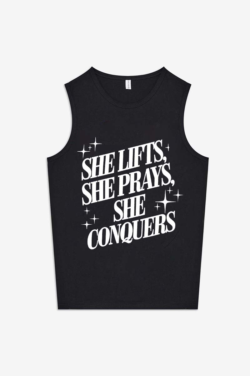She Lifts She Prays, She Conquers Printed Women's Vest-traneing
