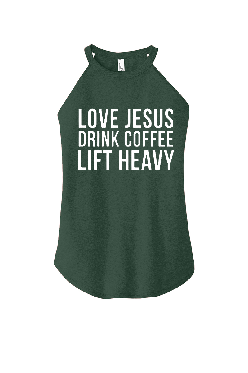 Love Jesus Drink Coffee Lift Heavy Printed Women's Yoga Tank Tops Image - 1