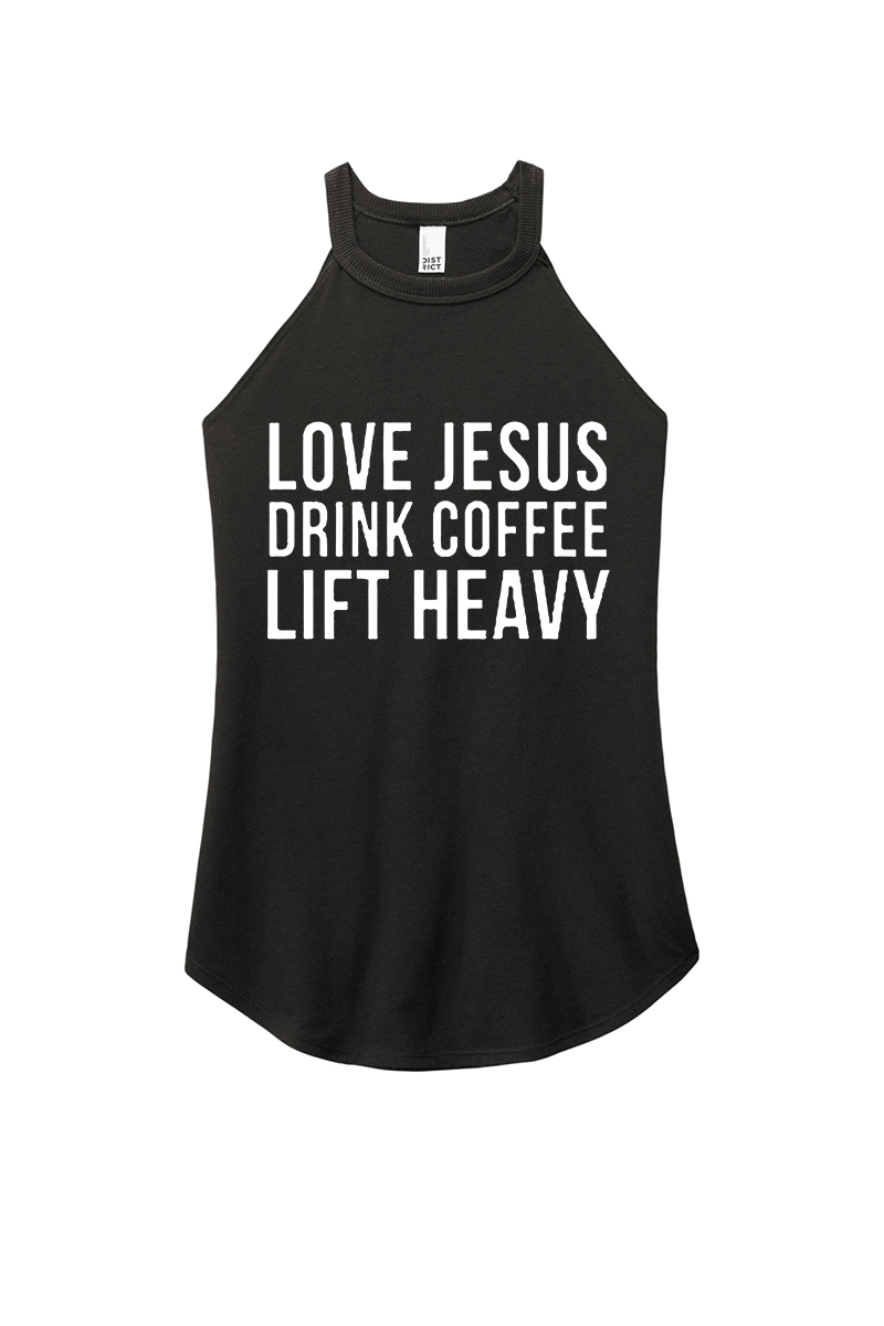 Love Jesus Drink Coffee Lift Heavy Printed Women's Yoga Tank Tops Image - 2