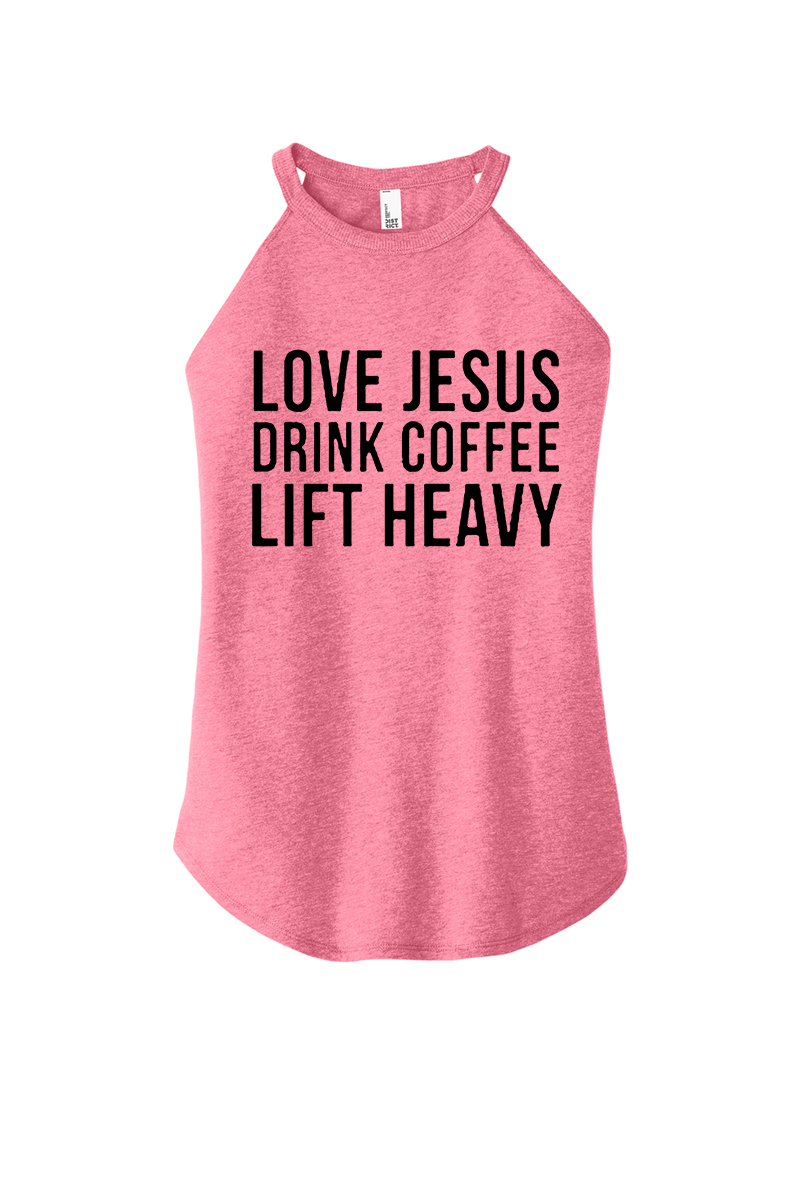 Love Jesus Drink Coffee Lift Heavy Printed Women's Yoga Tank Tops Image - 4