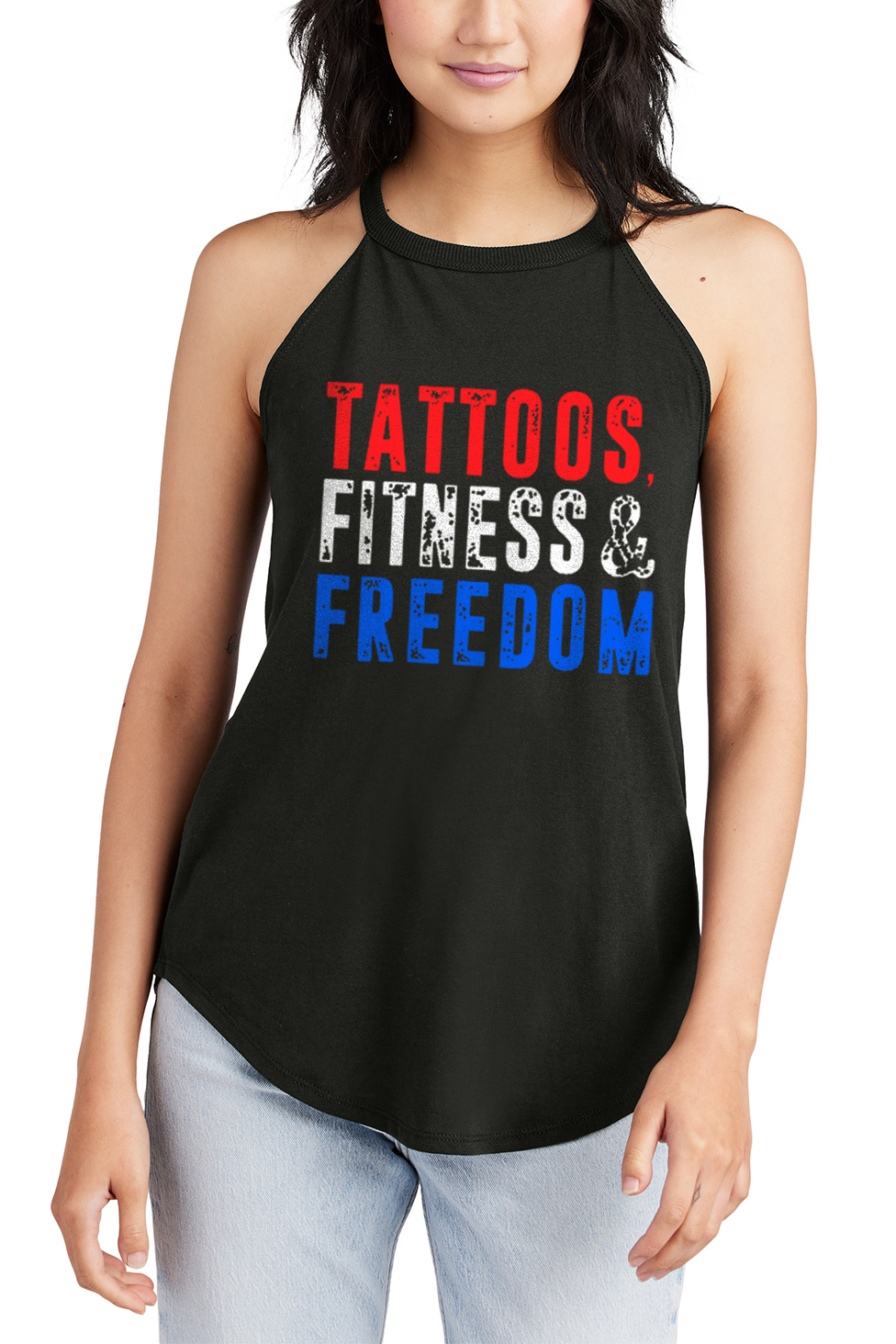 Tattoos. Fitness & Freedom Printed Women's Yoga Tank Tops-traneing