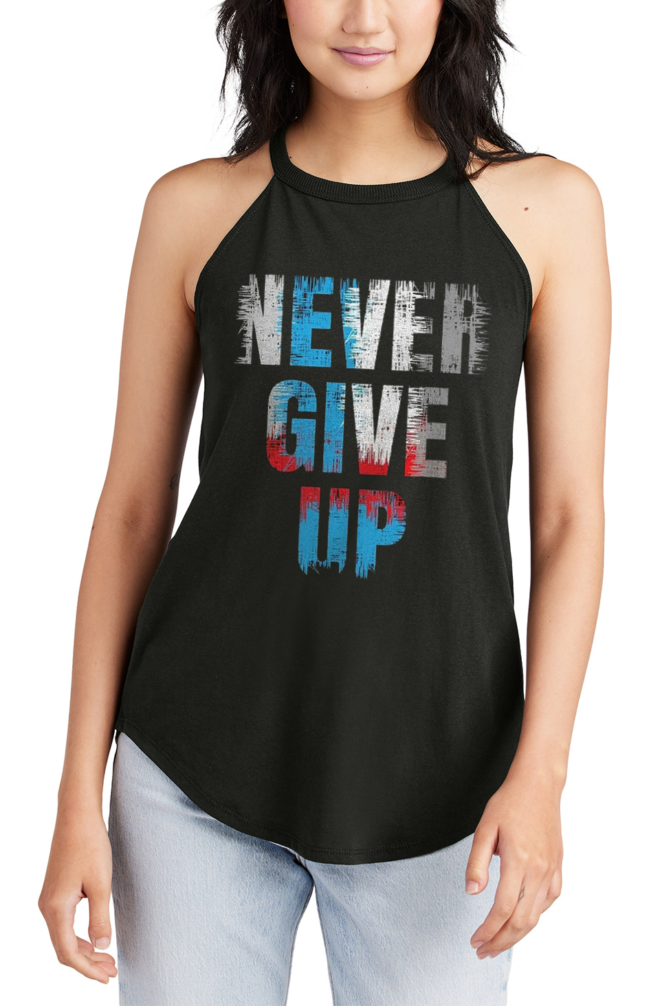 Never Give Up Printed Women's Yoga Tank Tops-traneing