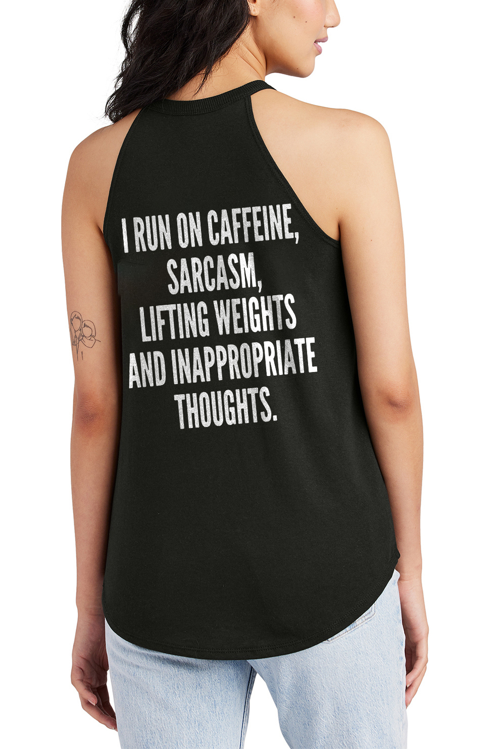 I Run On Caffeine, Sarcasm, Lifting Weights And Inappropriate Thoughts Printed Women's Yoga Tank Tops-traneing