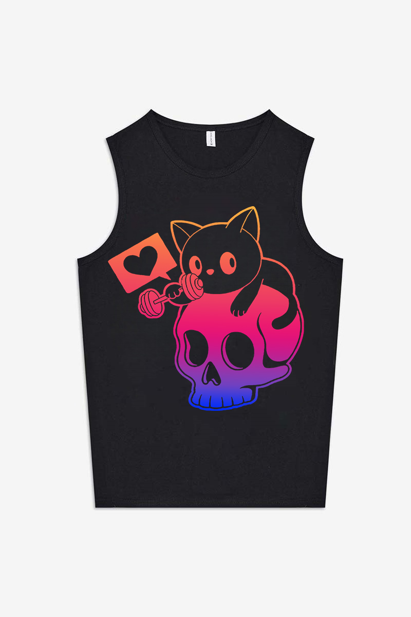Cat And Skull Printed Women's Vest-traneing