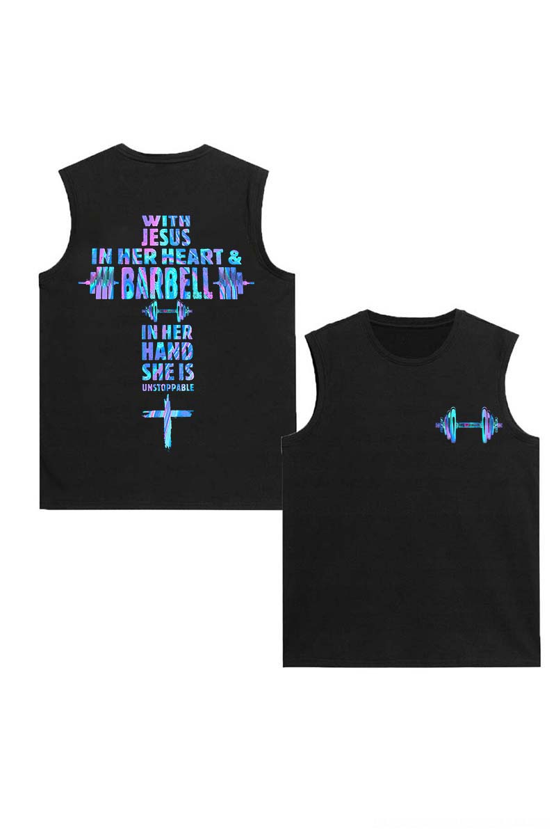 With Jesus In Her Heart & Barbell Printed Women's Vest-traneing