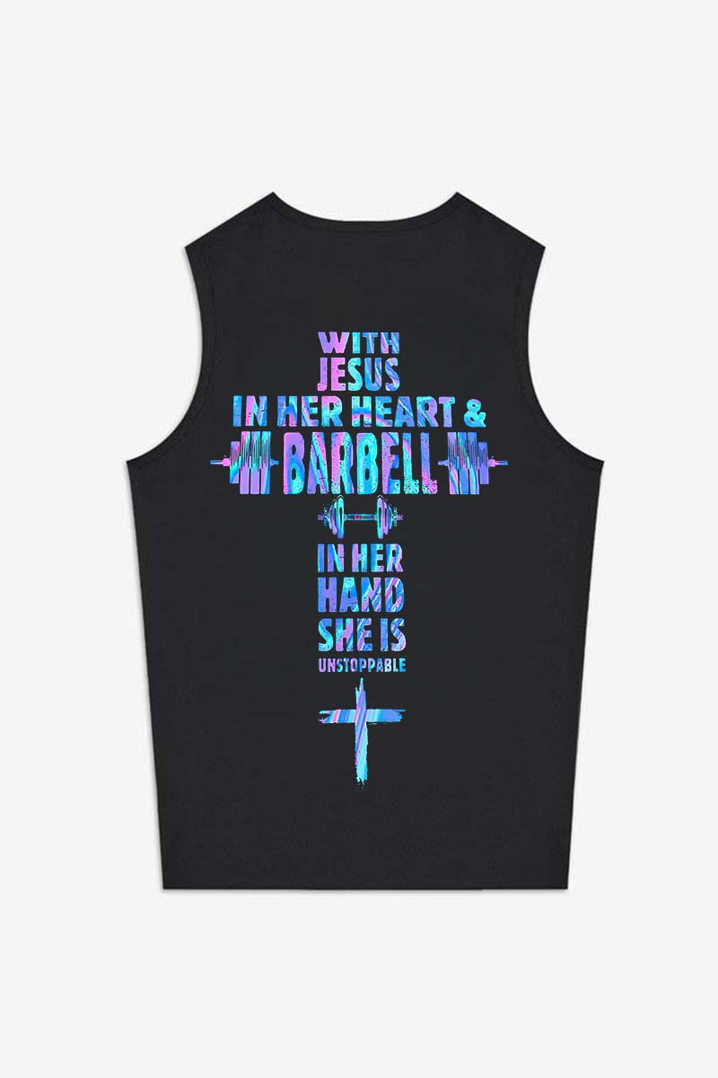 With Jesus In Her Heart & Barbell Printed Women's Vest-traneing