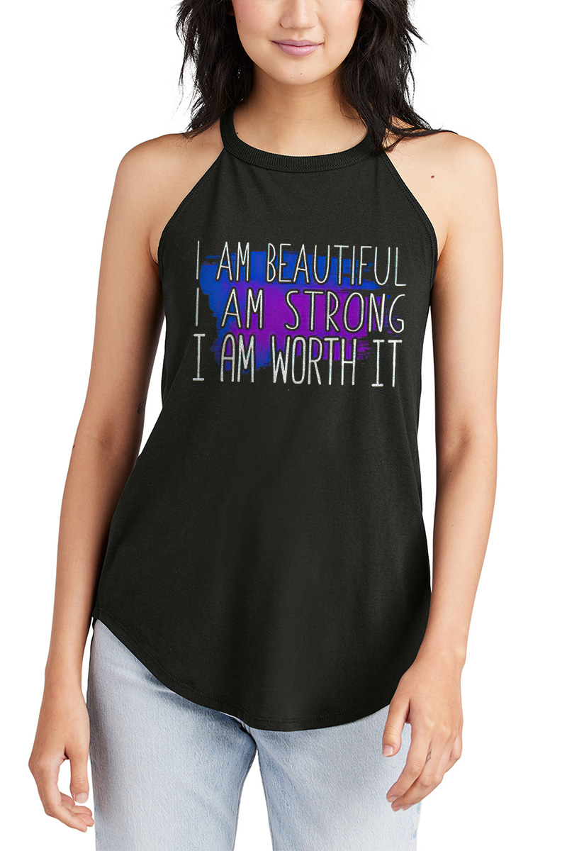 I Am Beautiful I Am Strong I Am Worth It Printed Women's Yoga Tank Tops-traneing