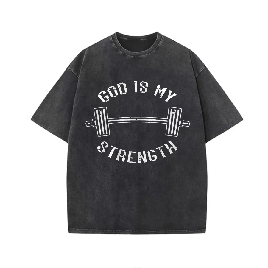 God Is My Strength Printed Unisex Washed T-Shirt-traneing