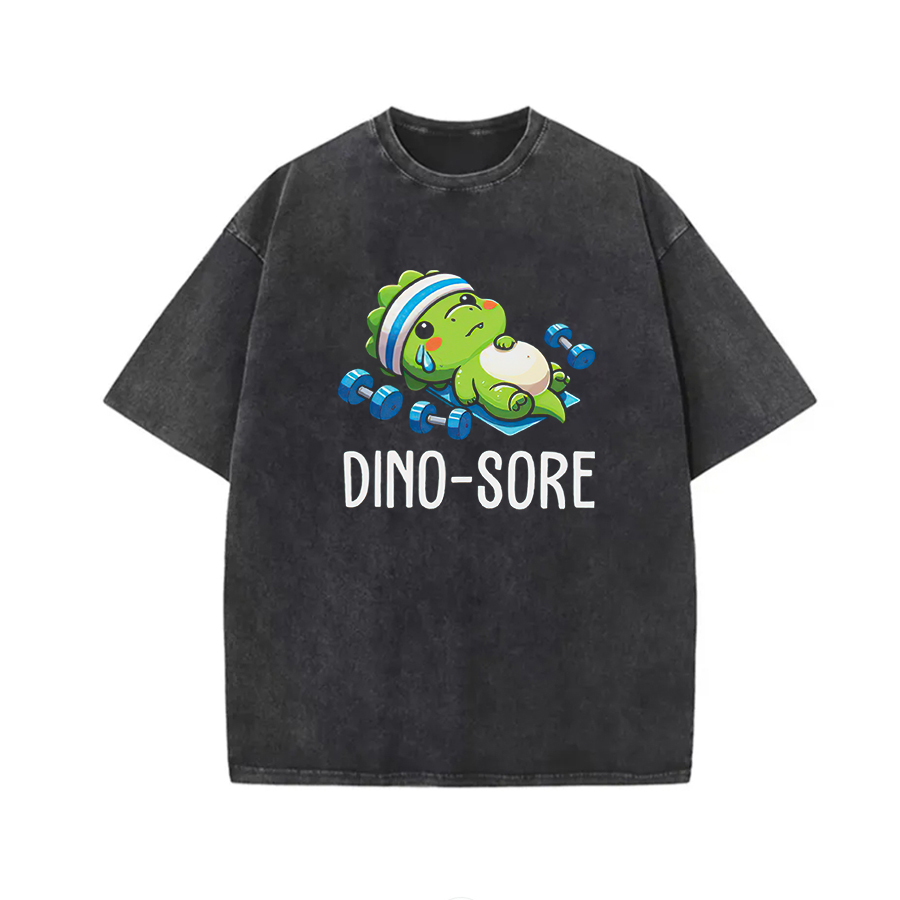 Funny Dinosaur Workout Printed Unisex Washed T-Shirt-traneing