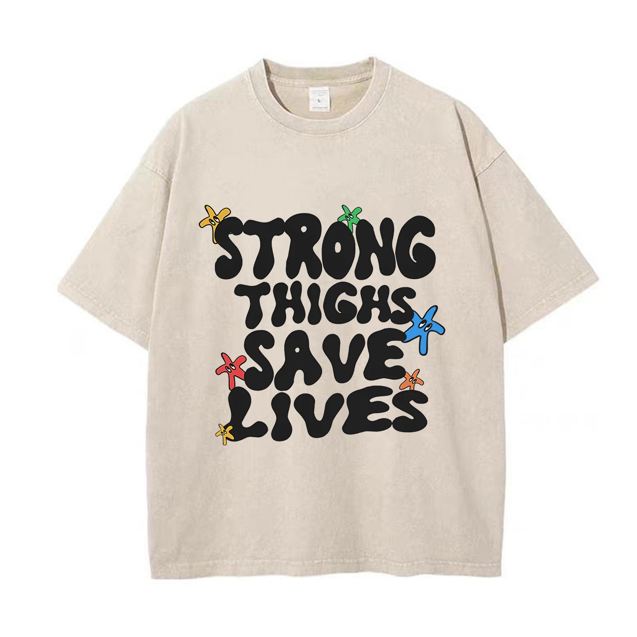 Strong Thighs Save Lives Printed Unisex Washed T-Shirt-traneing