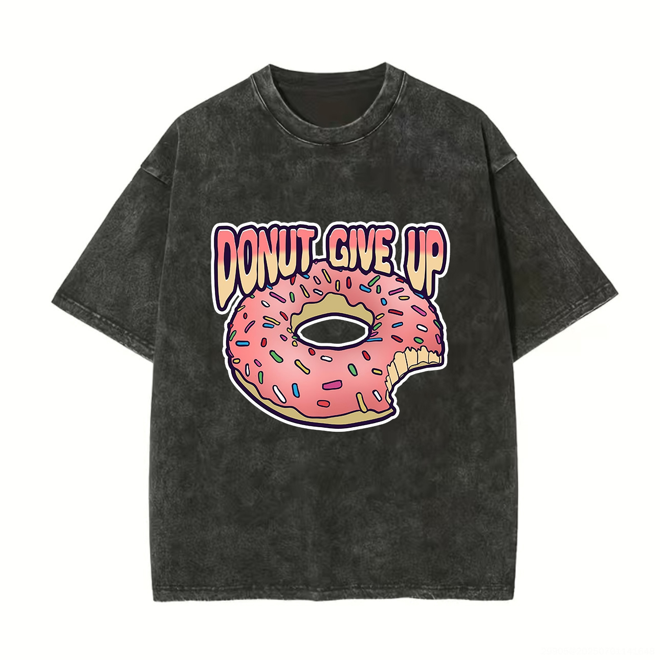 Donut Give Up Printed Unisex Washed T-Shirt-traneing