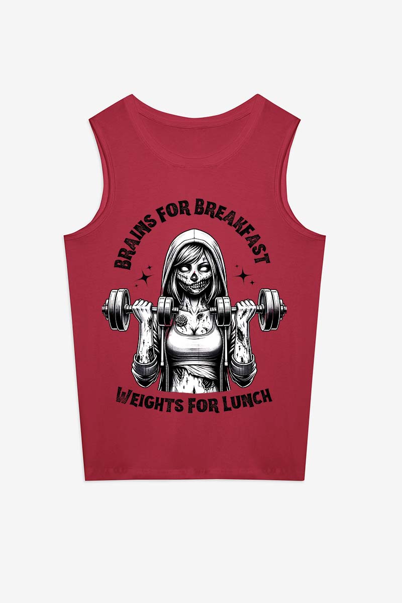 Brains For Breakfast Weights For Lunch Printed Women's Vest-traneing
