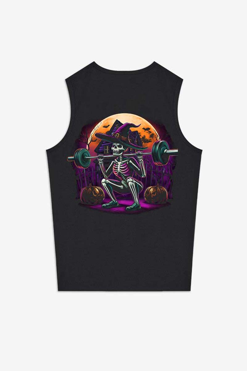 Skeleton Halloween Gym Printed Women's Vest-traneing