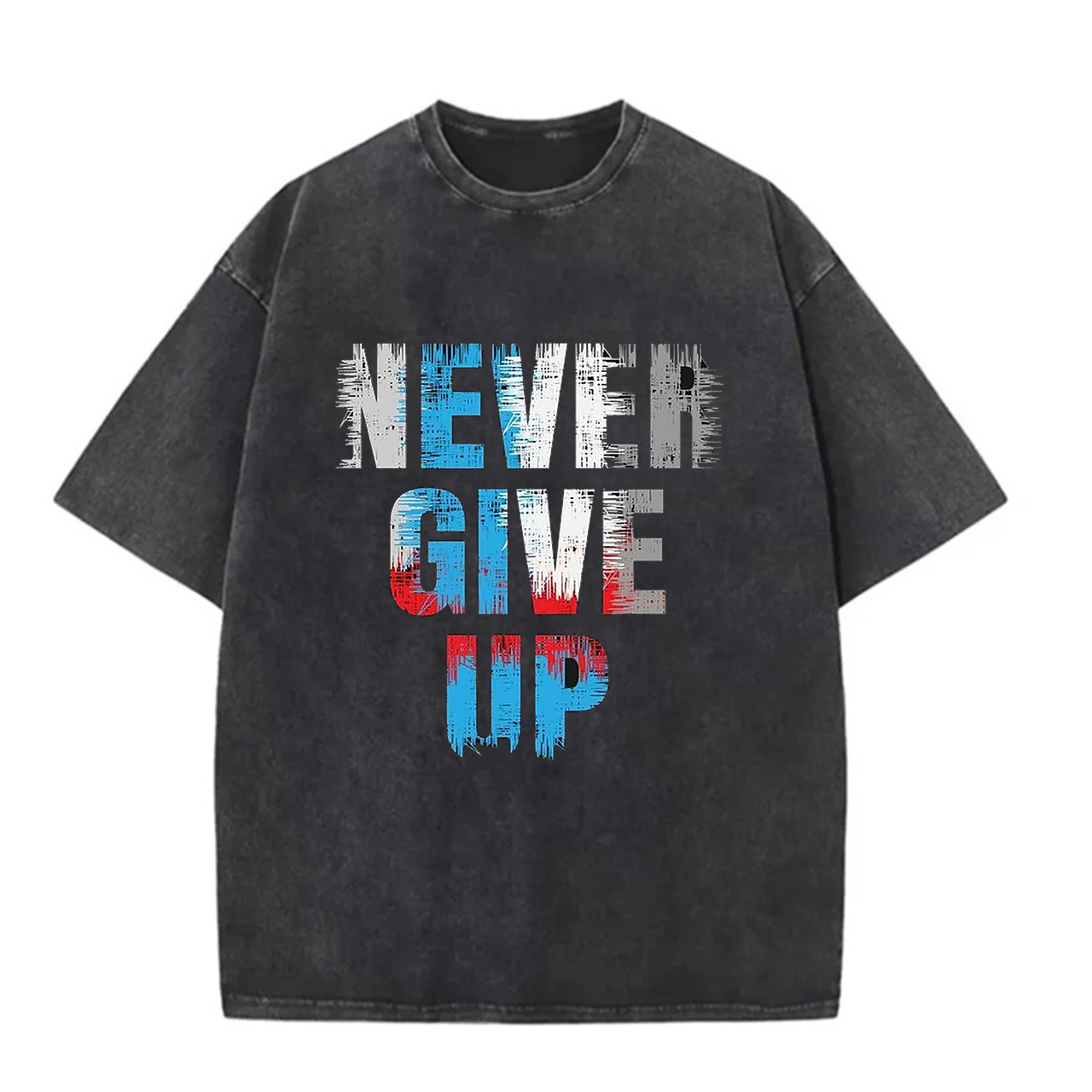 Never Give Up Printed Unisex Washed T-Shirt-traneing
