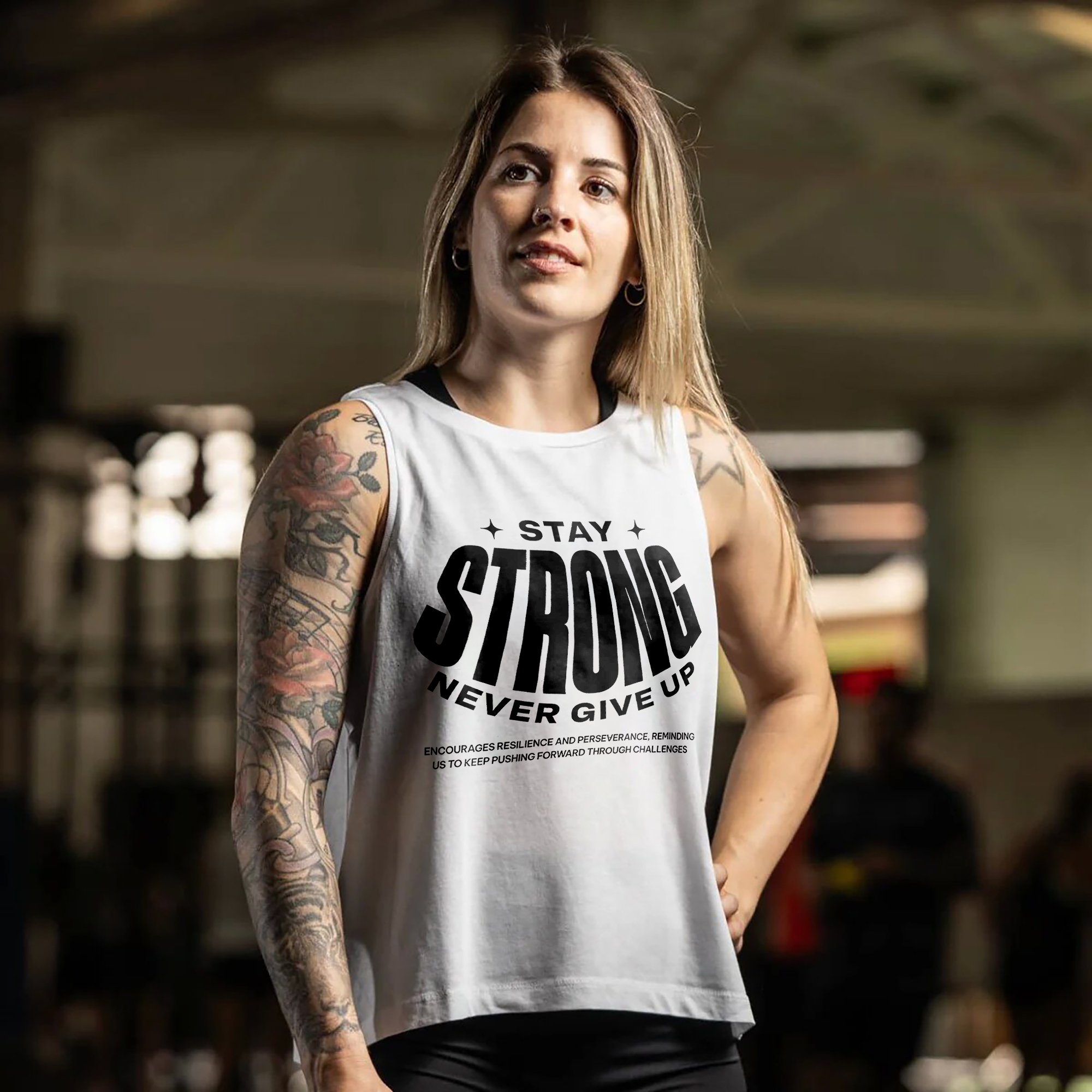 Stay Strong Never Give Up Printed Women's Vest-traneing