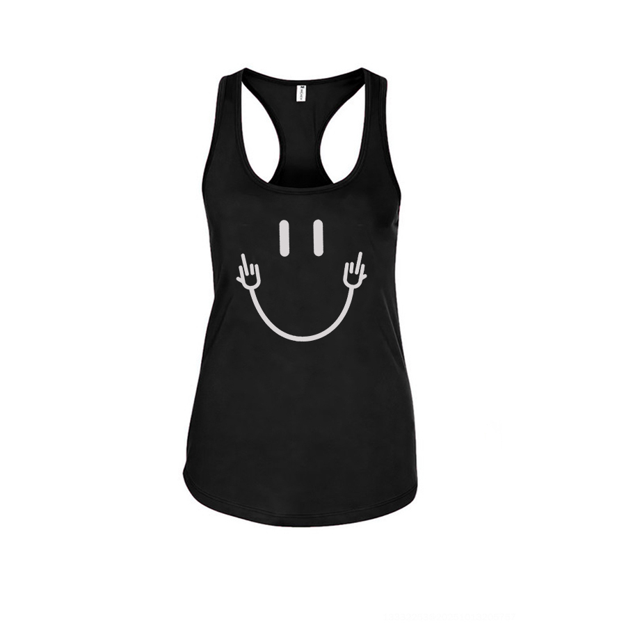 Funny Smiley Face Printed Racerback Tank Tops-traneing
