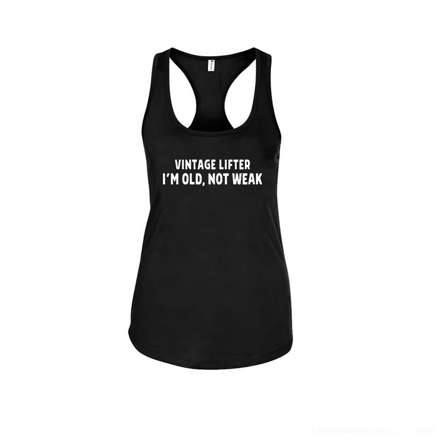 Vintage Lifter I'm Old, Not Weak Printed Racerback Tank Tops-traneing