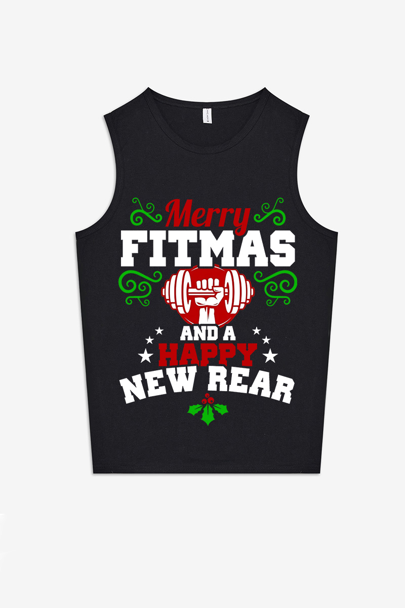 Merry Fitmas And Happy New Rear Printed Women's Vest-traneing