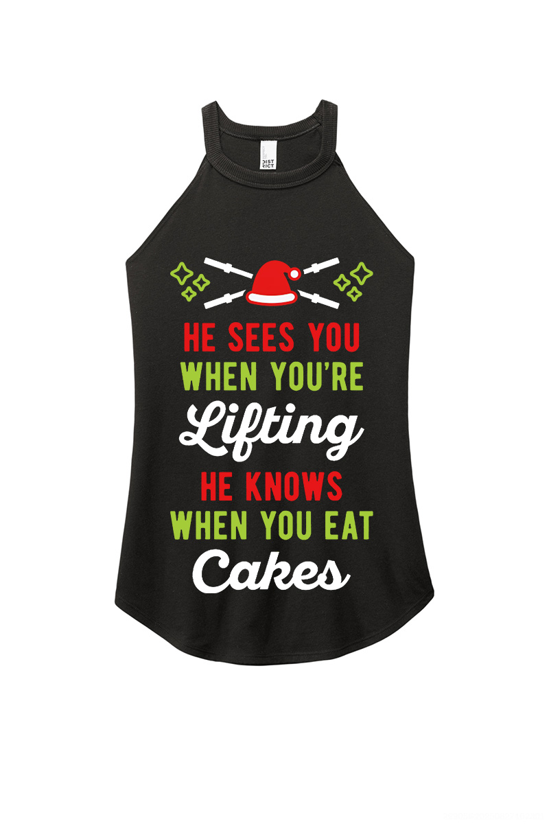 He Sees You When You're Lifting Printed Women's Yoga Tank Tops-traneing
