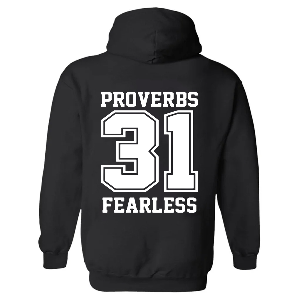 Proverbs 31 Fearless Printed Women's Heavyweight Hoodie with Drawstring-traneing