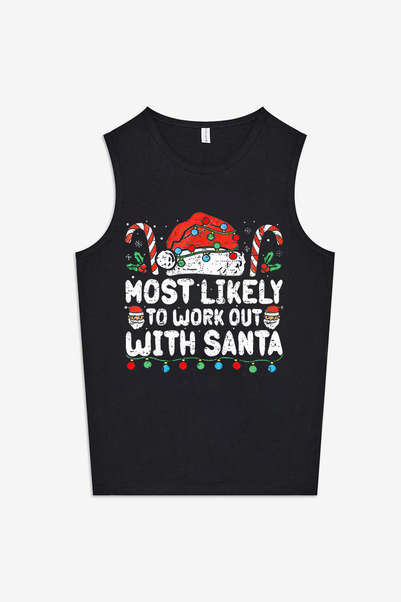 Most Likely To Work Out With Santa Printed Women's Vest-traneing