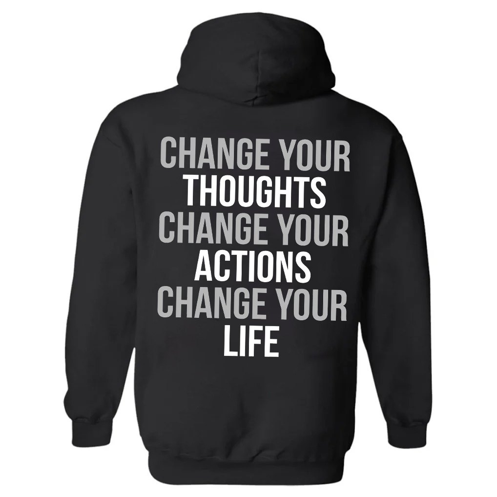 Change Your Thoughts Printed Women's Heavyweight Hoodie with Drawstring-traneing