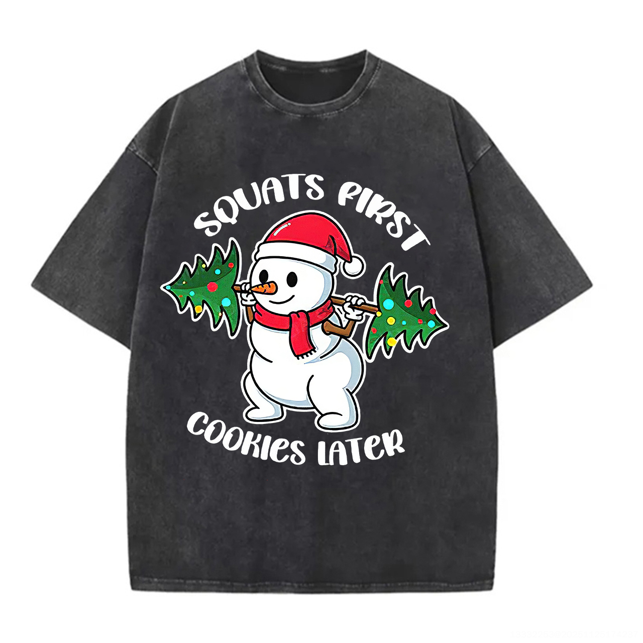 Squats First Cookies Later Printed Unisex Washed T-Shirt-traneing