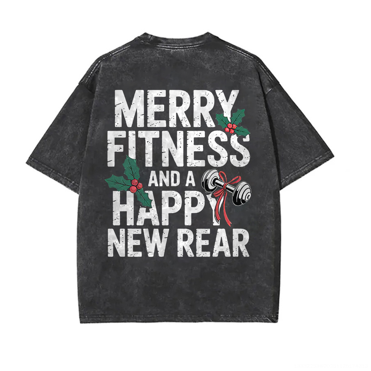 Merry Fitness and A Happy New Rear Printed Unisex Washed T-Shirt-traneing