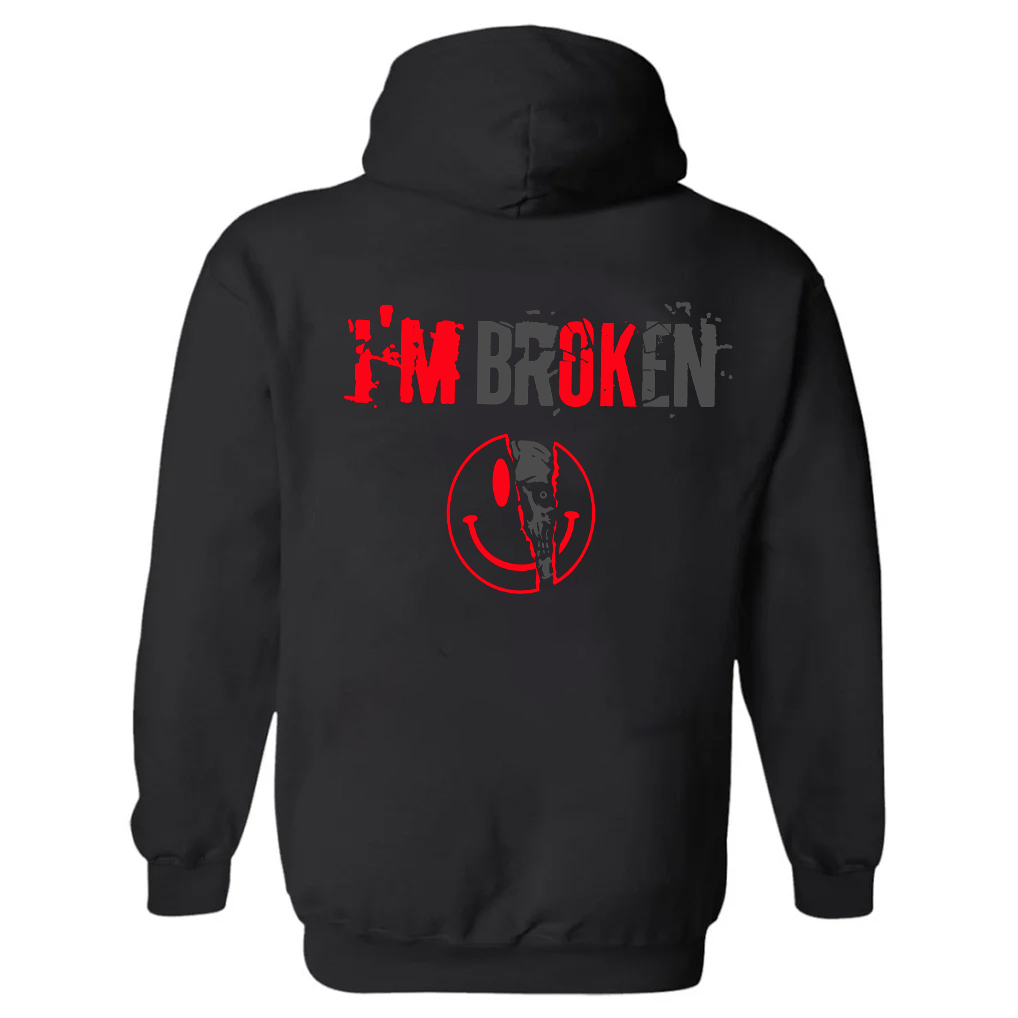 I'm OK I'm Broken Printed Women's Heavyweight Hoodie with Drawstring-traneing