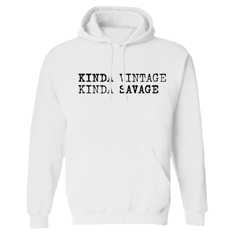 Kinda Vintage Kinda Savage Printed Unisex Heavyweight Hoodie with Drawstring