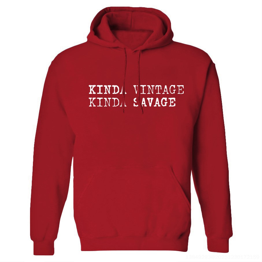 Kinda Vintage Kinda Savage Printed Unisex Heavyweight Hoodie with Drawstring