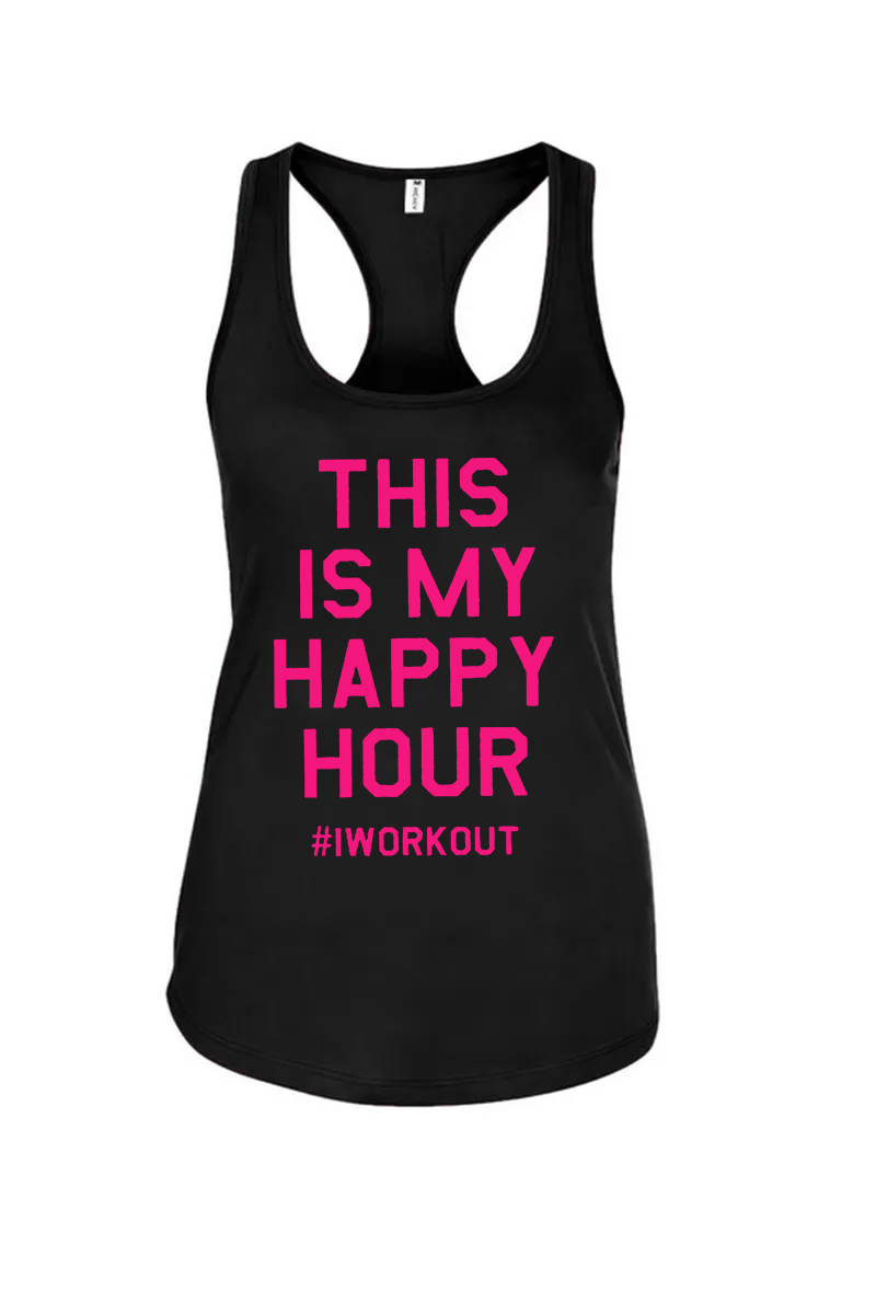 This Is My Happy Hour Printed Racerback Tank Tops