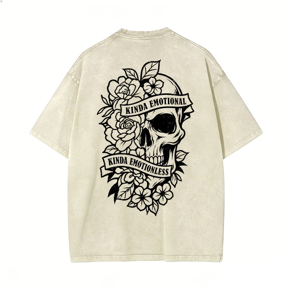 Floral Skeleton Heritage Graphic Printed Unisex Washed T-Shirt Image - 5