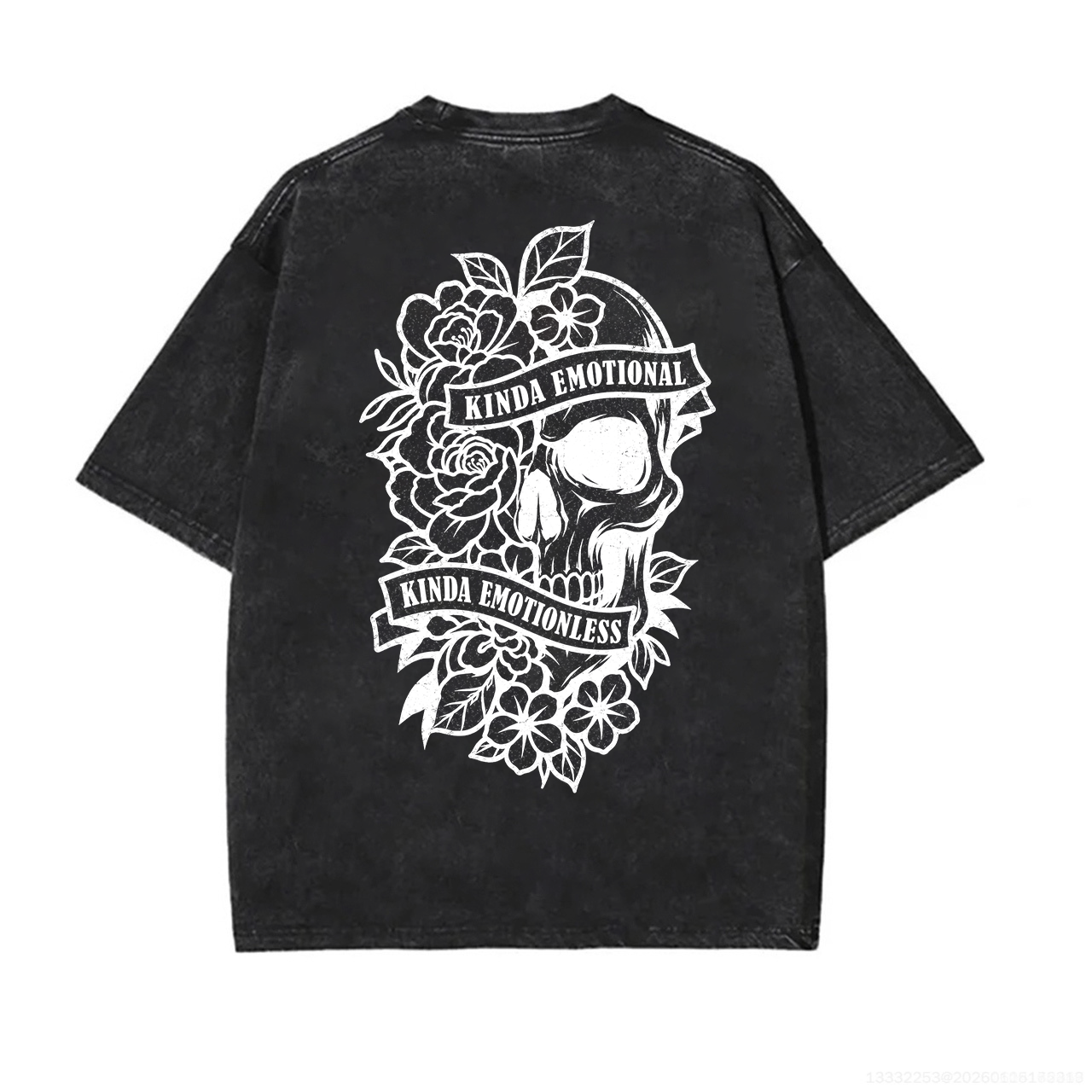 Floral Skeleton Heritage Graphic Printed Unisex Washed T-Shirt Image - 3
