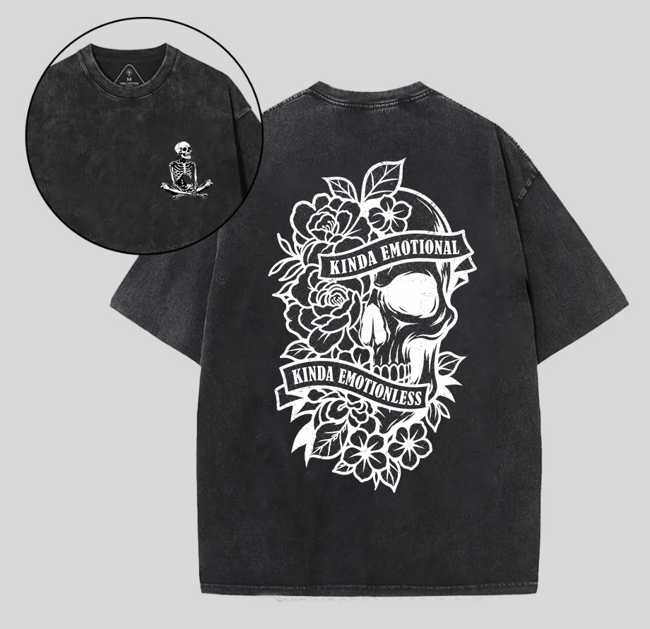 Floral Skeleton Heritage Graphic Printed Unisex Washed T-Shirt Image - 1