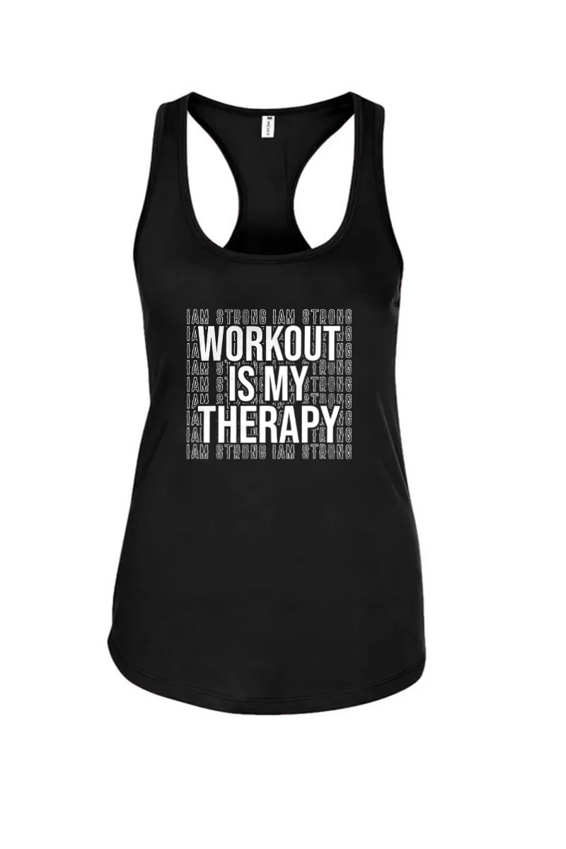 Workout Is My Therapy Printed Racerback Tank Tops Image - 1