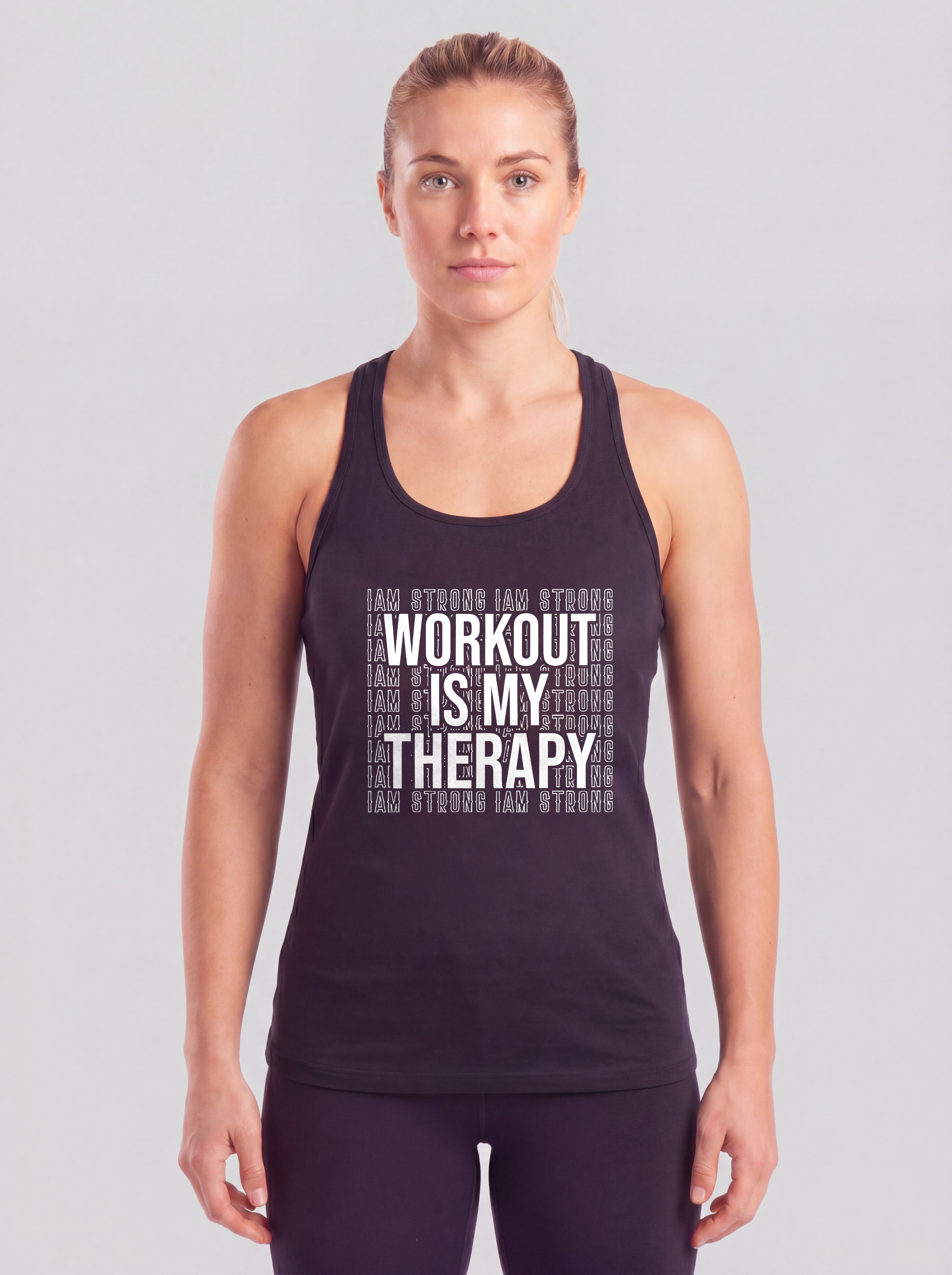 Workout Is My Therapy Printed Racerback Tank Tops Image - 2