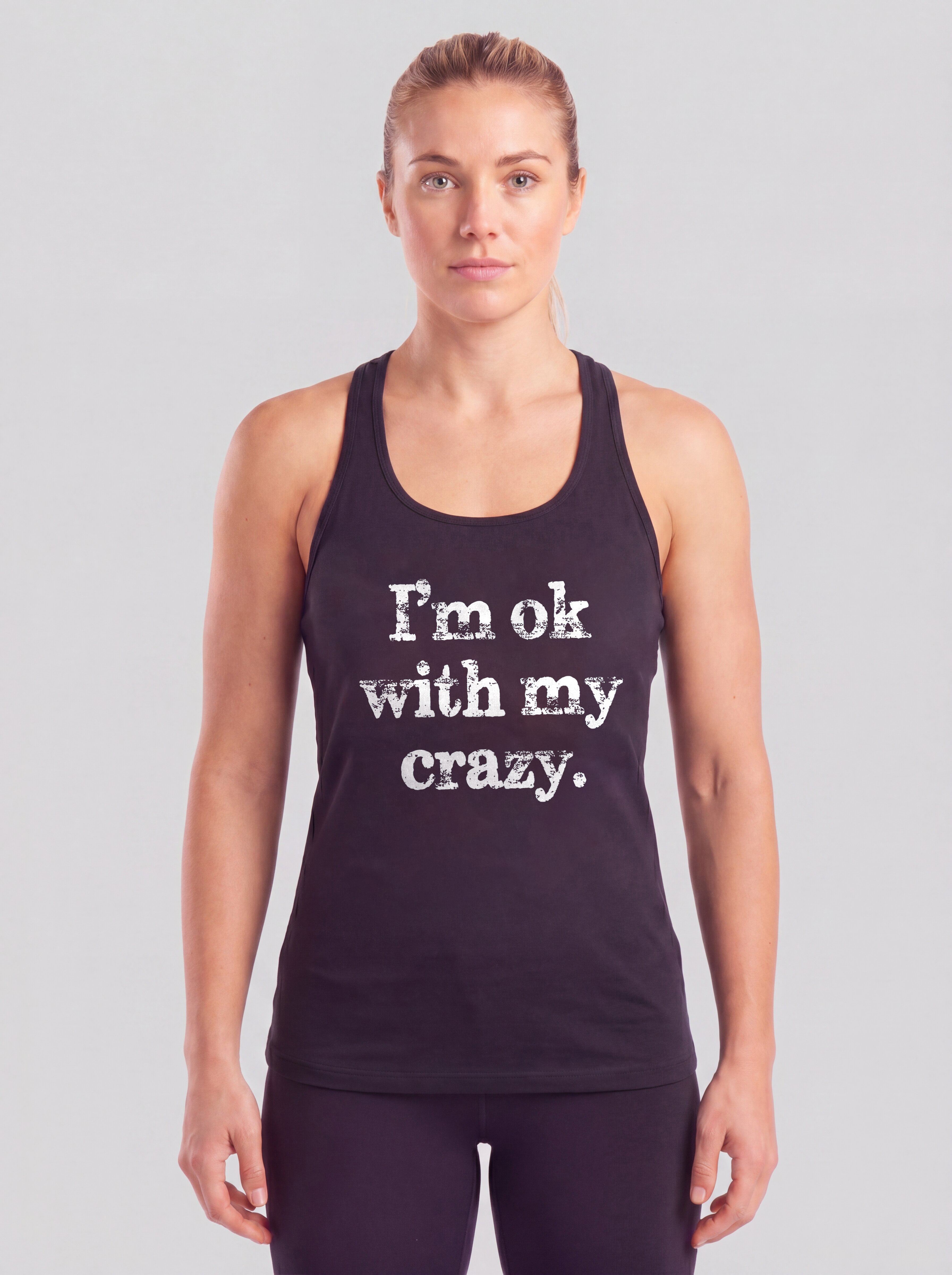 I'm Ok With My Crazy Printed Racerback Tank Tops Image - 2