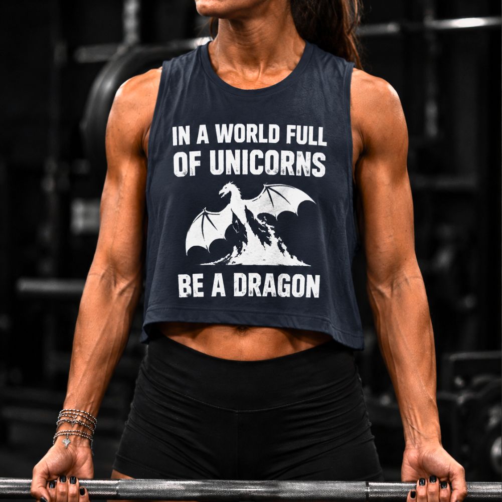 In A World Full Of Unicorns Be A Dragon Print Women's Crop Top 