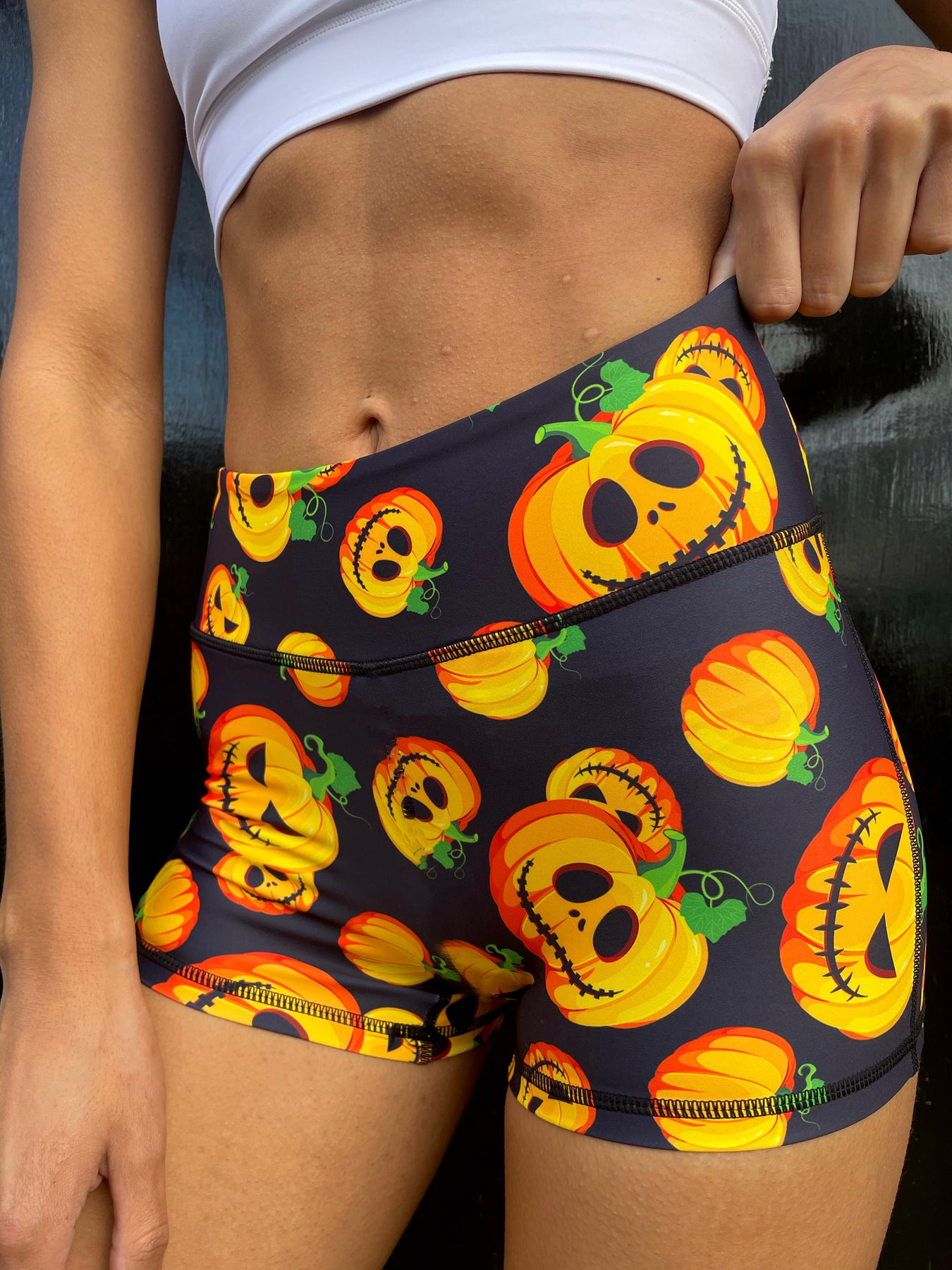 Halloween Pumpkin Print Women Summer Athletic Fitness Shorts