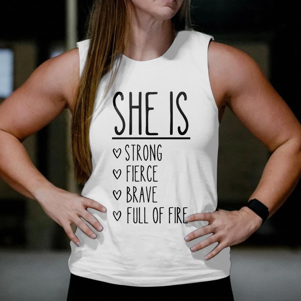 She Is Strong Fierce Brave Printed Women's Vest-traneing