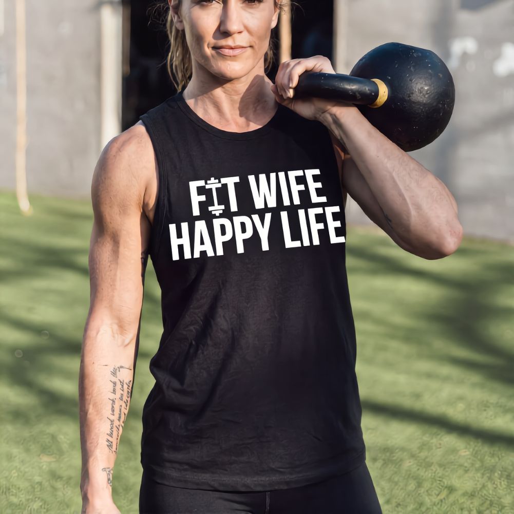 Fit Wife Happy Life Printed Women's Vest